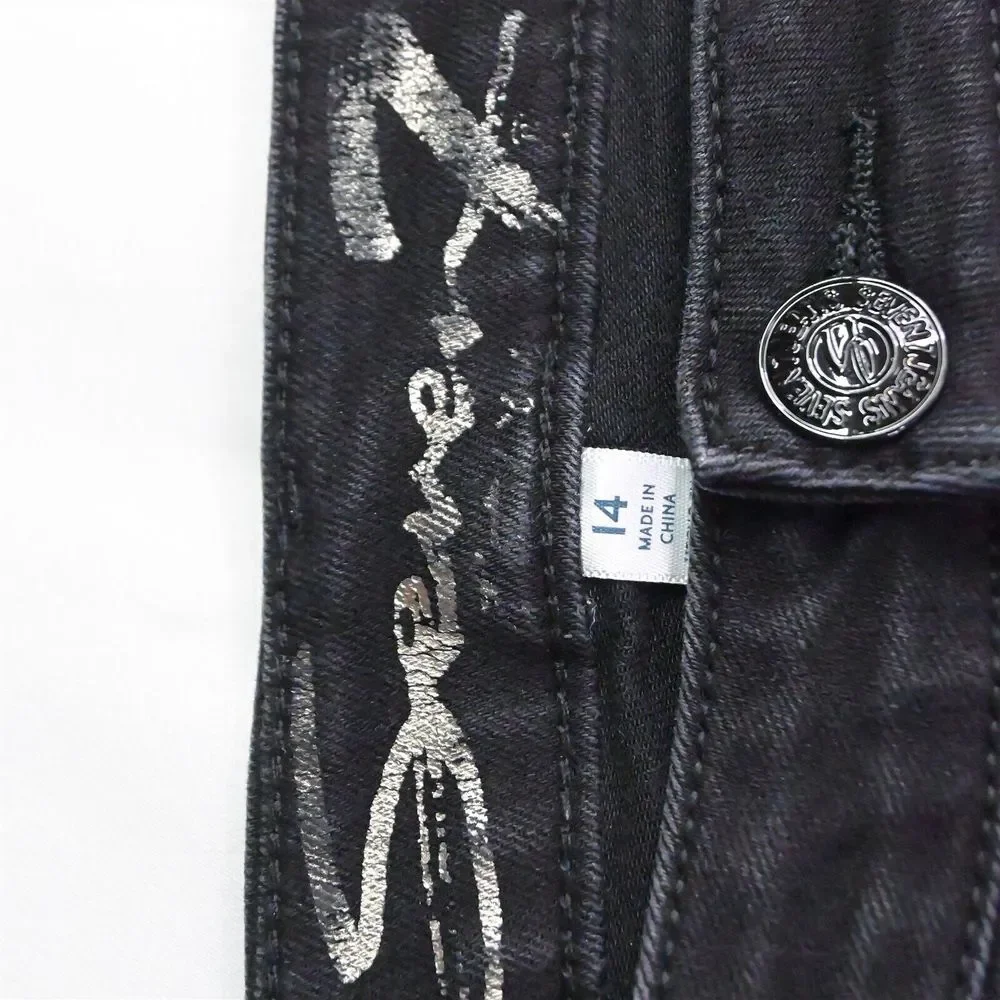 Seven7 14 Tower Straight Crop Raw Hem Black Stretch Denim Womens Jeans_6